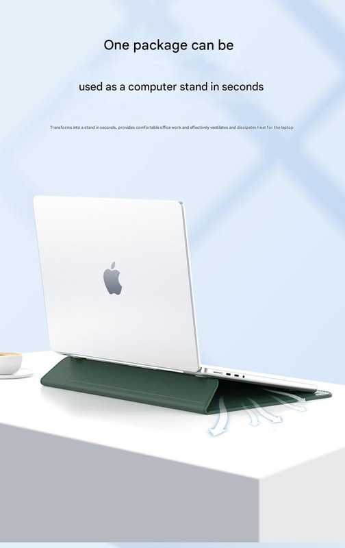3-in-1 PU Leather Laptop Sleeve with Stand & Mouse Pad + Accessory Pouch(Gray) — image 5