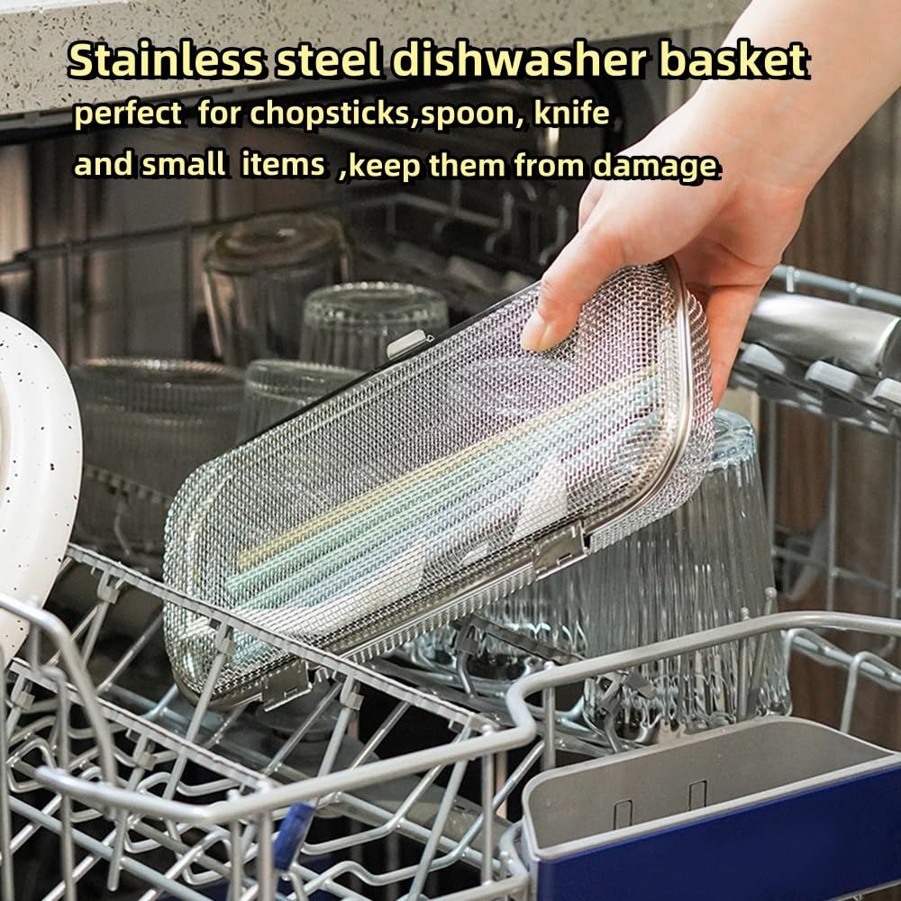 Dishwasher Basket, Stainless Steel Dishwasher Silverware Basket, Replacement Utensil Rectangular Mesh Drain for Small Items โ image 3