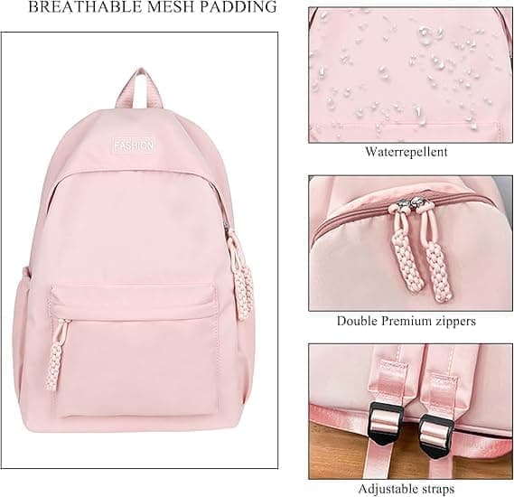 Waterproof School Backpack for Travel, Unisex Student Bag, Pink — image 4