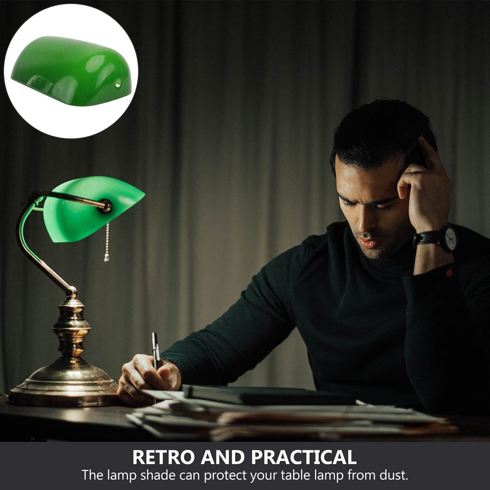 Table Lamp Replacement Shade Retro Green Glass Lampshade Square Vintage Desk Lamp Shade Cover Good for Bedroom Study Room