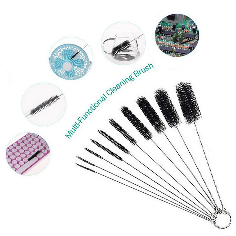 Tube Cleaner Brush Set,Long Straw and Bottle Brush, Flexible Brushes for Cleaning Pipes, Keyboards,Set of 10 Different Sizes