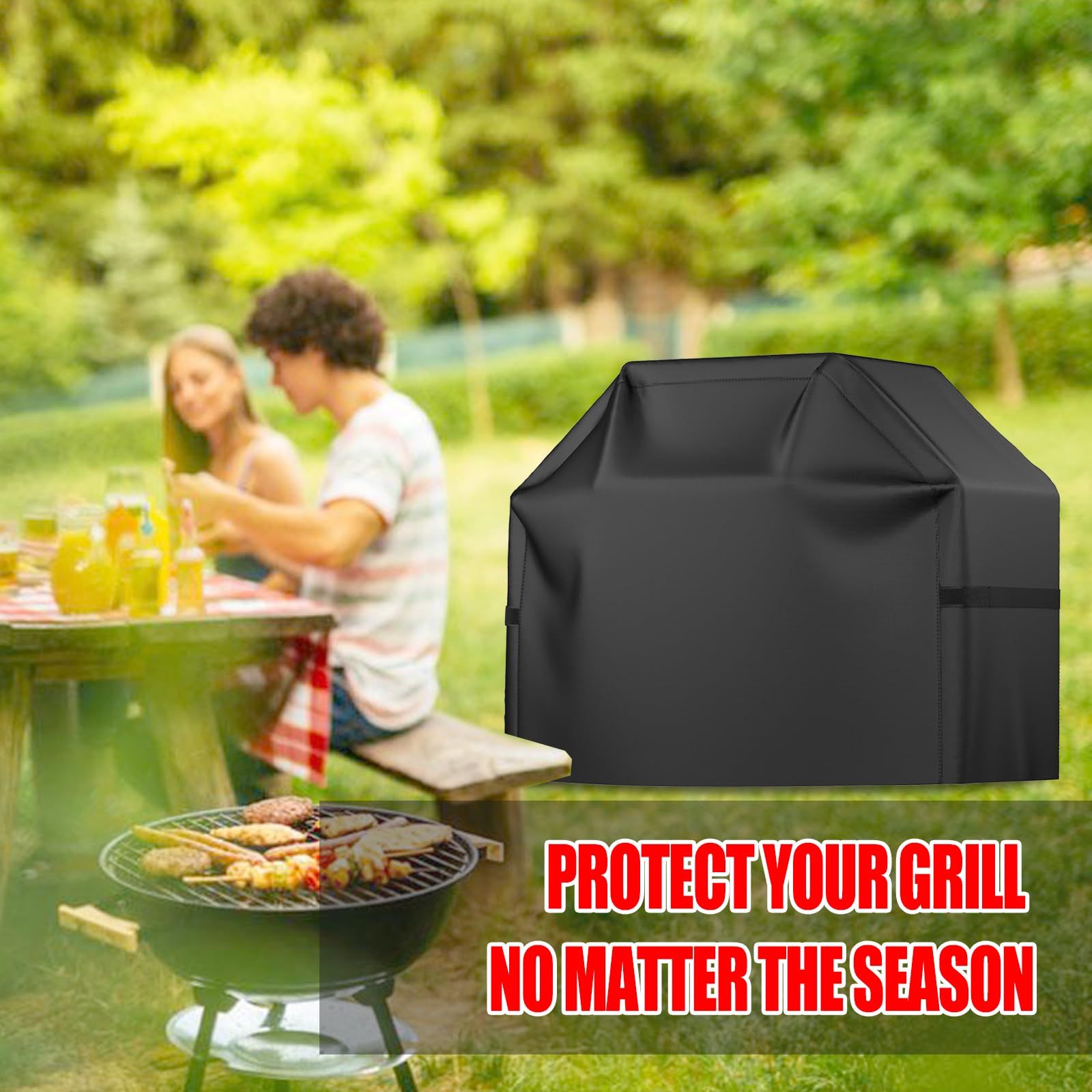 Grill Cover, 58 inch BBQ Gas Grill Cover for Outdoor Grill, Waterproof, Anti-UV, Rip-Proof,Fade Resistant Material, Barbecue Black โ image 5