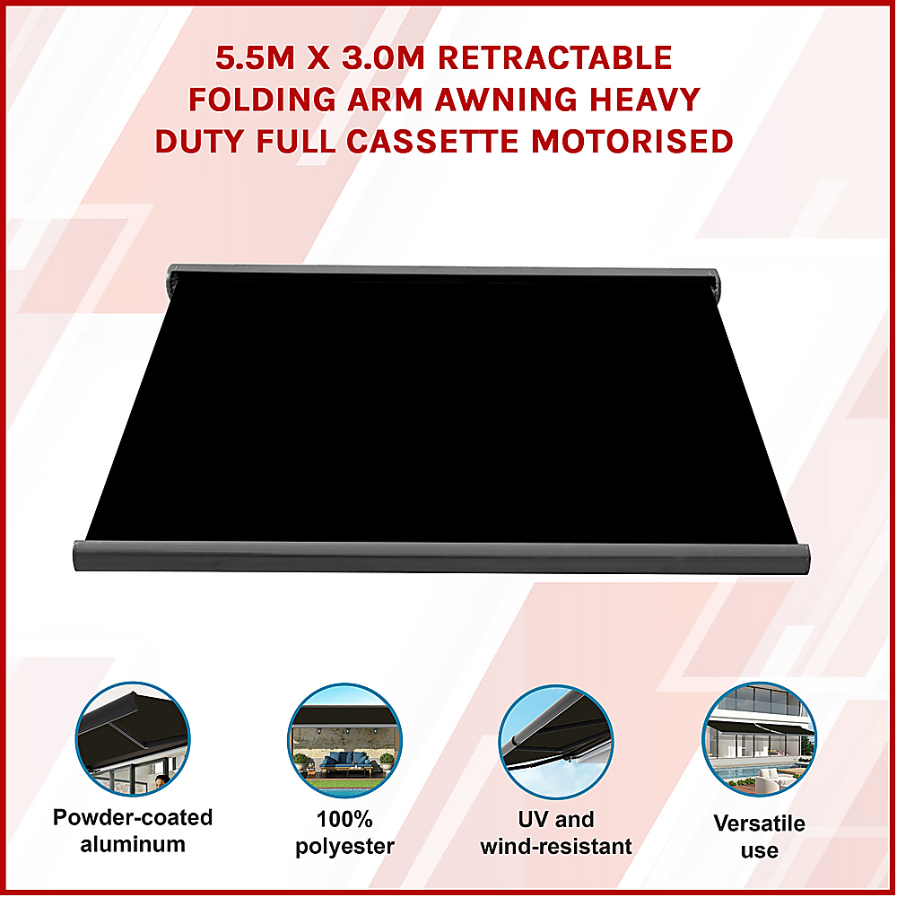5.5m x 3.0m Retractable Folding Arm Awning Heavy Duty Full Cassette Motorised โ image 3