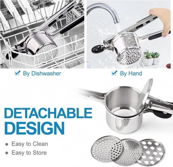 Stainless Steel Potato Ricer, Potato Masher with 3 Interchangeable Discs, Hanging‑Design Food Press, Dishwasher‑Safe for Creamy Mashed Potatoes & Vegetables — image 4