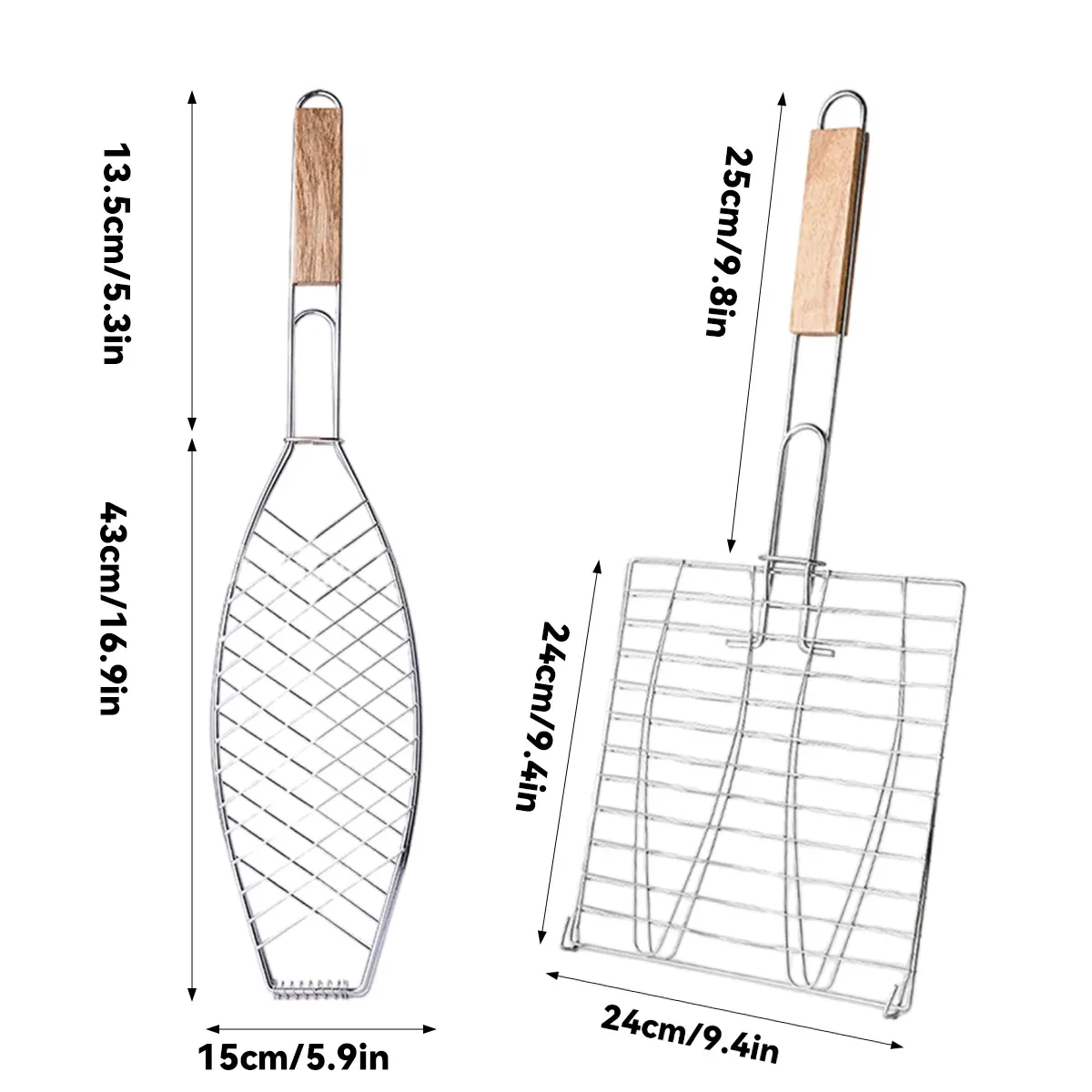 Barbecue Net Clamp Iron Wire Mesh with Wooden Handle for Camping Grill - 43x15cm โ image 4
