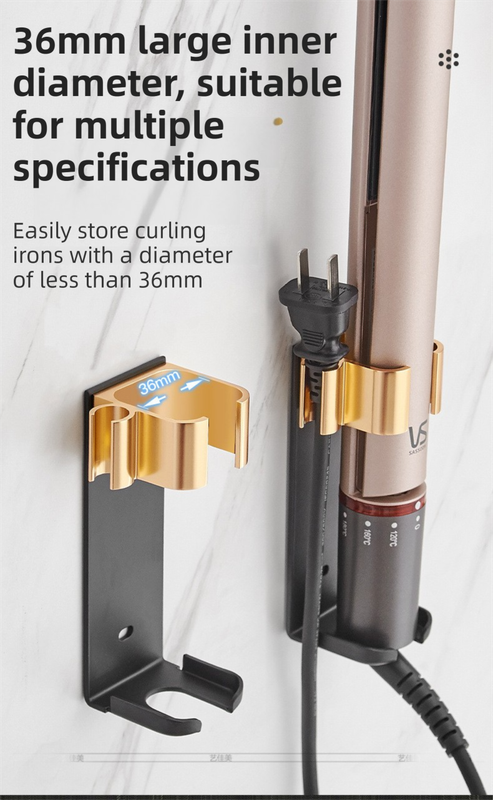 Large White Wall-Mounted Aluminum Curling Iron Holder with Tidy Cord - Heat-Resistant Hair Straightener Storage Rack for Diameter ≥ 36mm — image 4