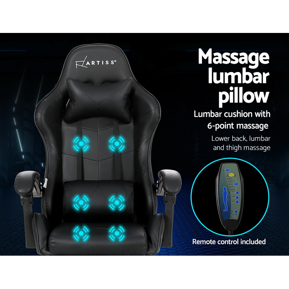 Artiss 6 Point Massage Gaming Office Chair Footrest Black โ image 4
