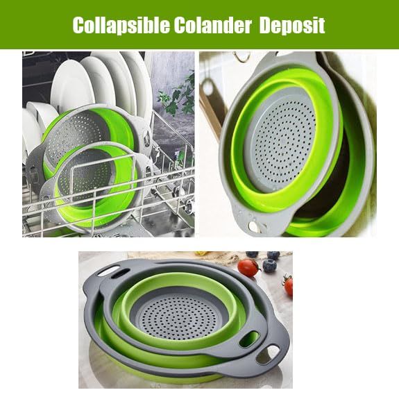 Set of 2 Silicone Kitchen Strainer Set, Perfect for Draining Pasta, Vegetable and fruit for Kitchen and Travel Use (green) — image 5