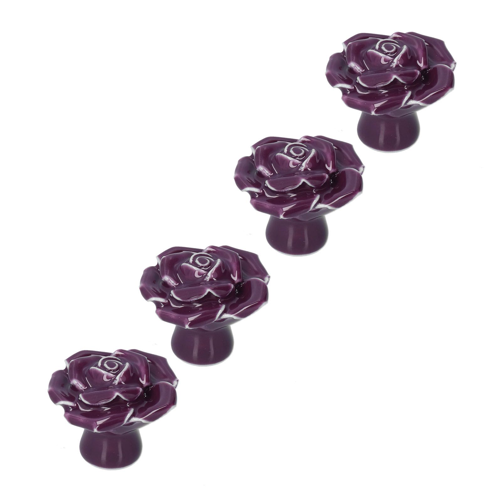 4 Set Rose Shaped Handle Modern Ceramic Cabinet Knob for Home Living Room BedroomPurple โ image 4