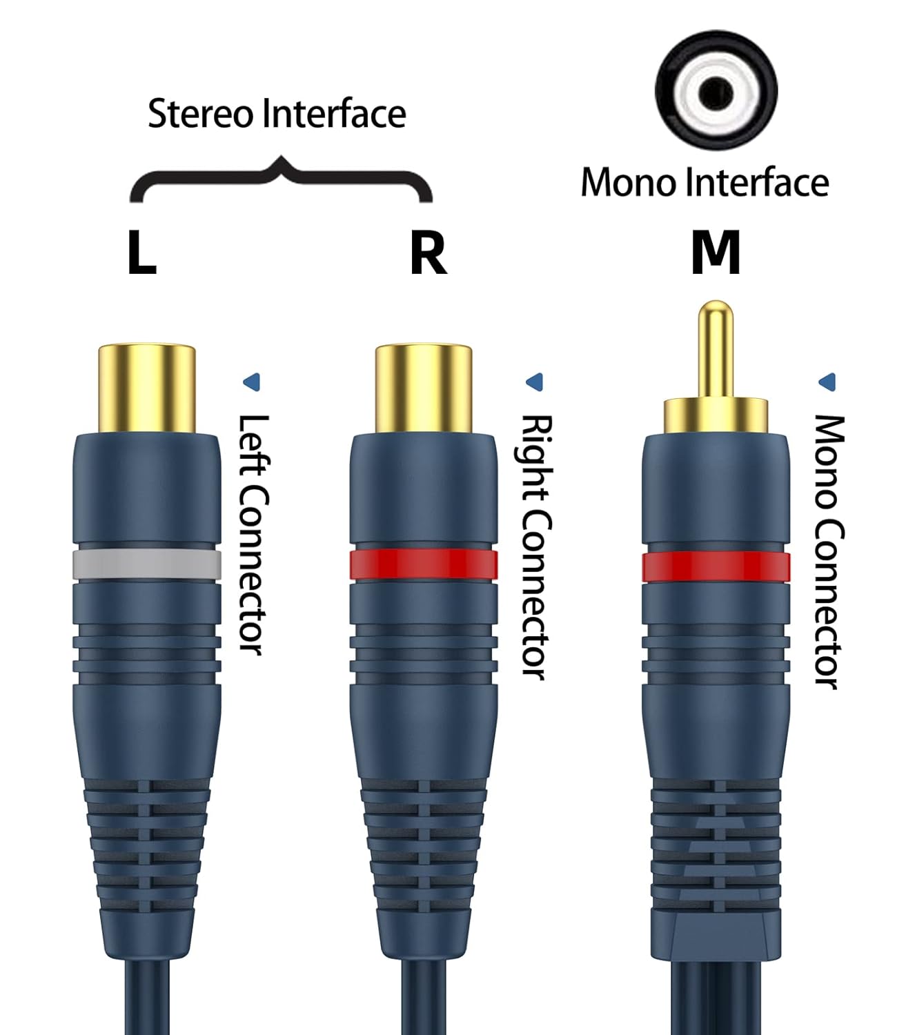 RCA Splitter 1 Male 2 Female 2 Pack, RCA Y Splitter Cable Audio Video Adapter Extension Cord 0.2m/8inch for Subwoofer Speakers — image 3