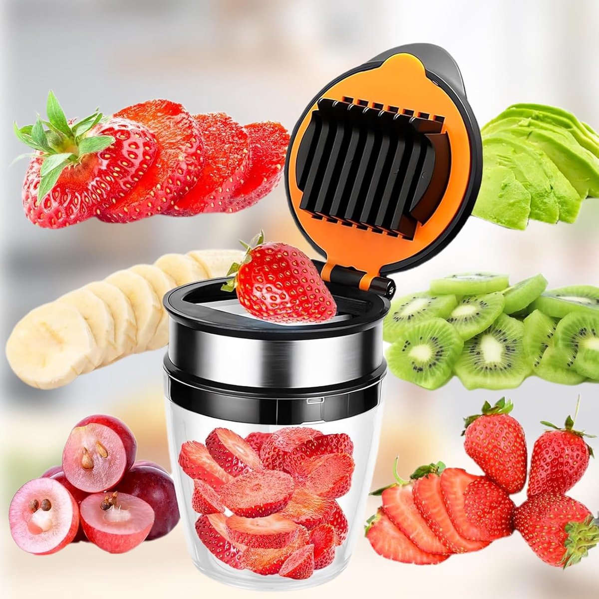 Fruit Slicer - Egg Slicer - Stainless Steel - Suitable for soft fruit - With non-slip base - Quickly make fruit and vegetable salads — image 4