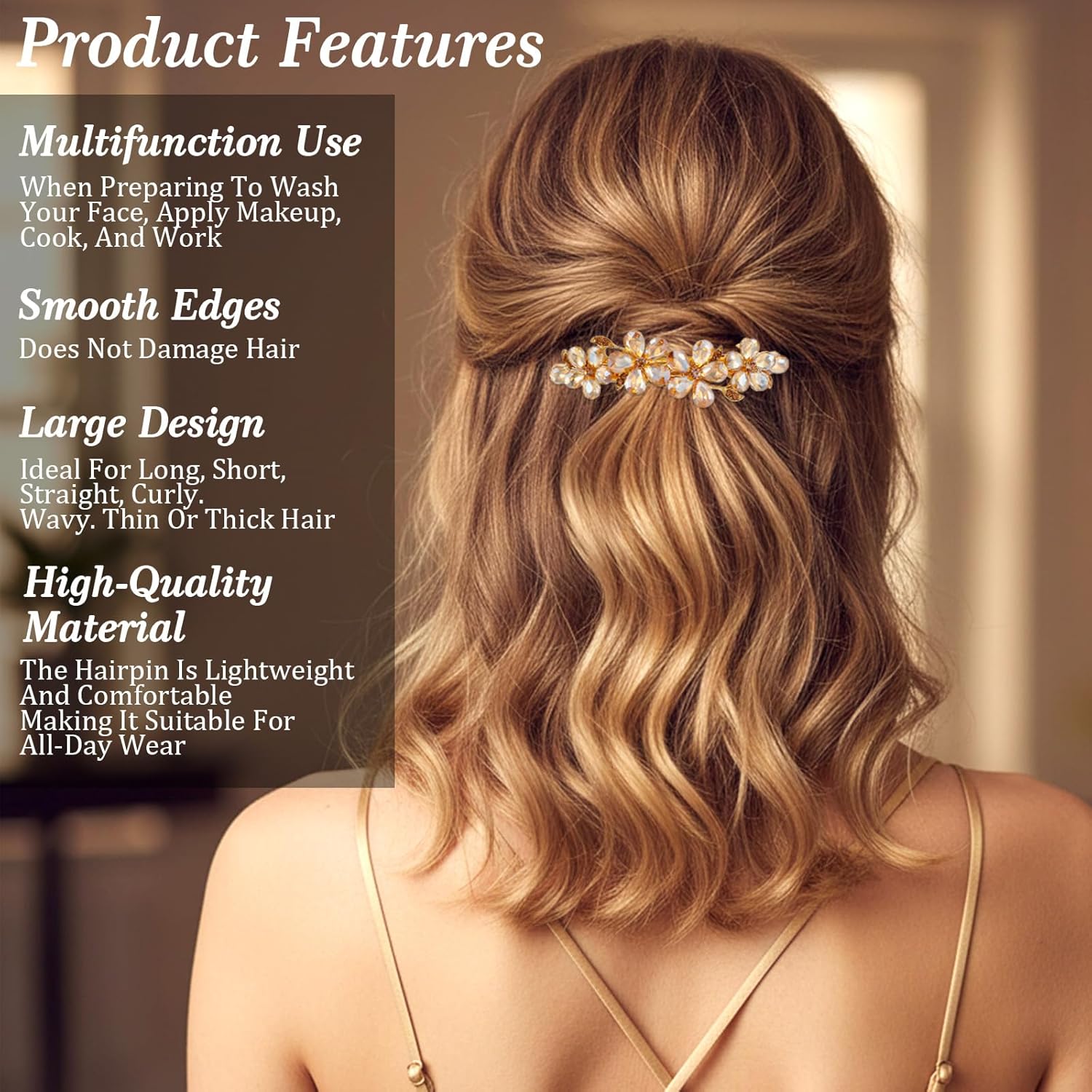 Champagne Rhinestone Hair Clips,Shimmeroo Fancy Hair Clips for Women,Flower Crystal Hairs Clip for Elegant Wedding & Party Barrettes — image 4