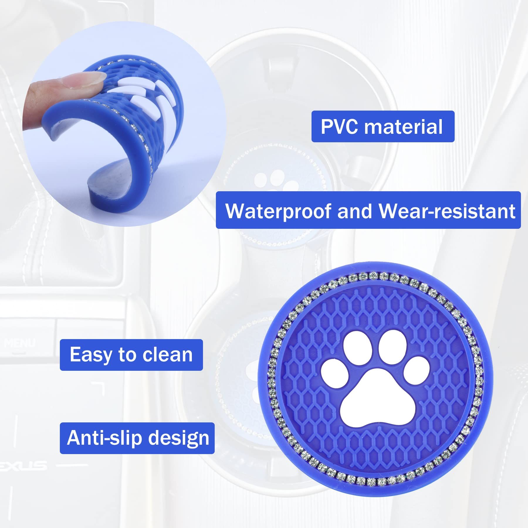 2PCS Bling Crystal Paw Car Cup Holder Coaster, Universal Auto Anti Slip Cup Holder Insert Coaster, Rhinestone Car Interior โ image 4
