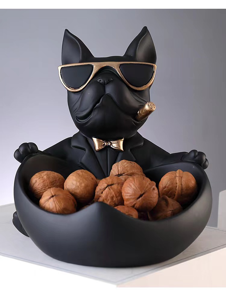 French Bulldog Pushing Wheelbarrow Storage Figurine Resin Statue Key Bowl Candy Dish Entryway Organiser Home Decor Gift Black โ image 3