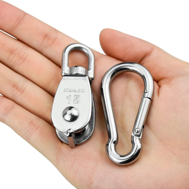 Parts Stainless Steel Pulley, Single Lifting Pulley With ROpe For ROpes Camping Hiking — image 2