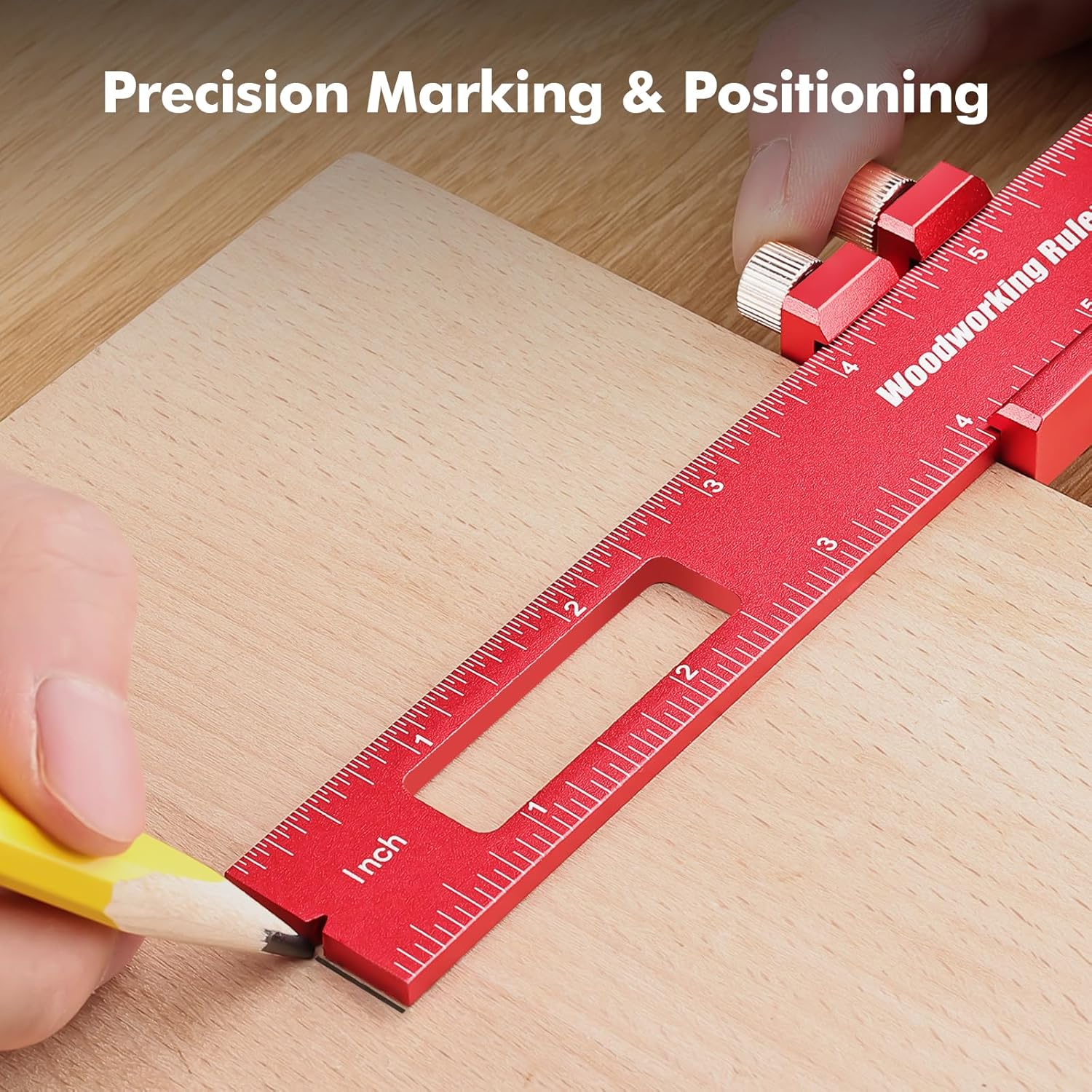 3PCS Woodworking Ruler Set, Precision Pocket Ruler with Adjustable Slide Stop, Aluminum Alloy Measuring Tool for Marking & Scribing, Metal T-Track Square â image 5