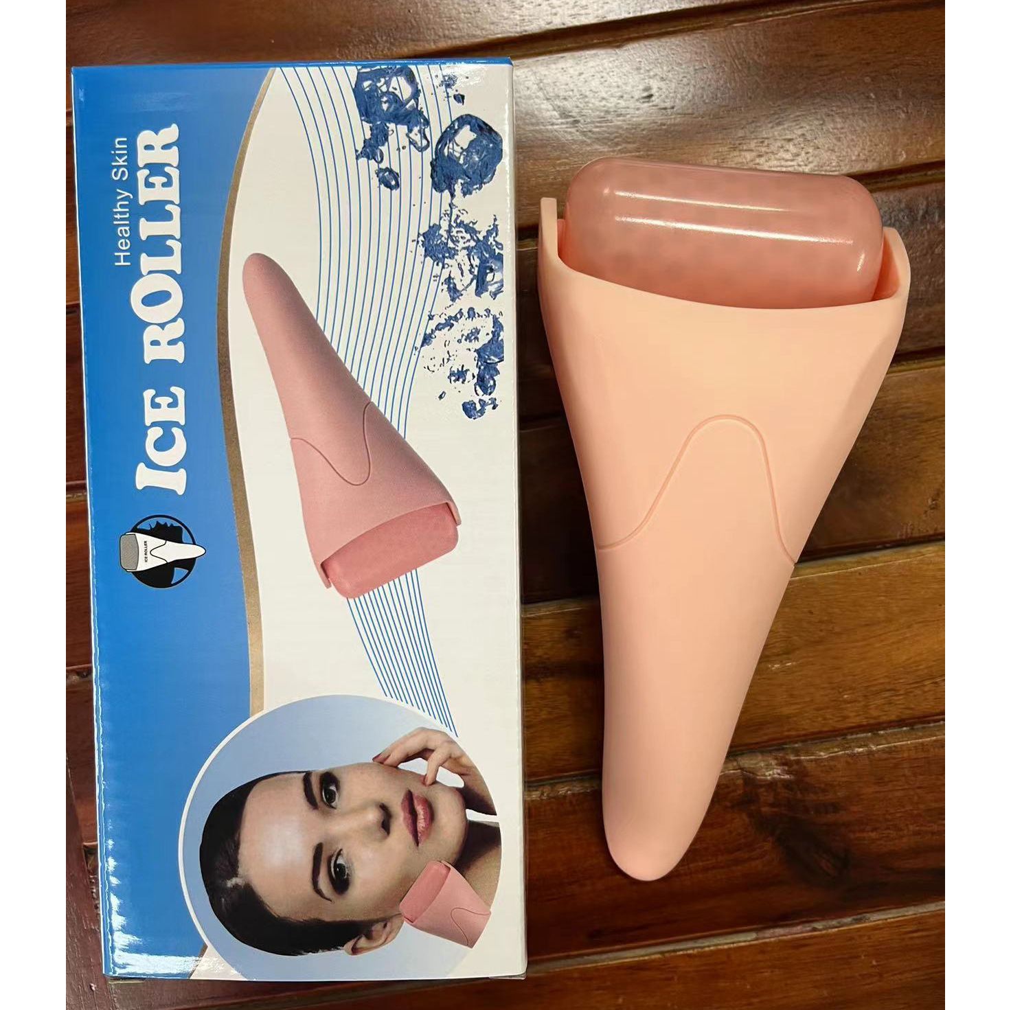 Pink Face Ice Roller with Gel Cooling Head- Reusable PP and Gel Cold Massage Tool for De-Puffing, Soothing, and Refreshing Skin, Easy to Freeze, Comfortable