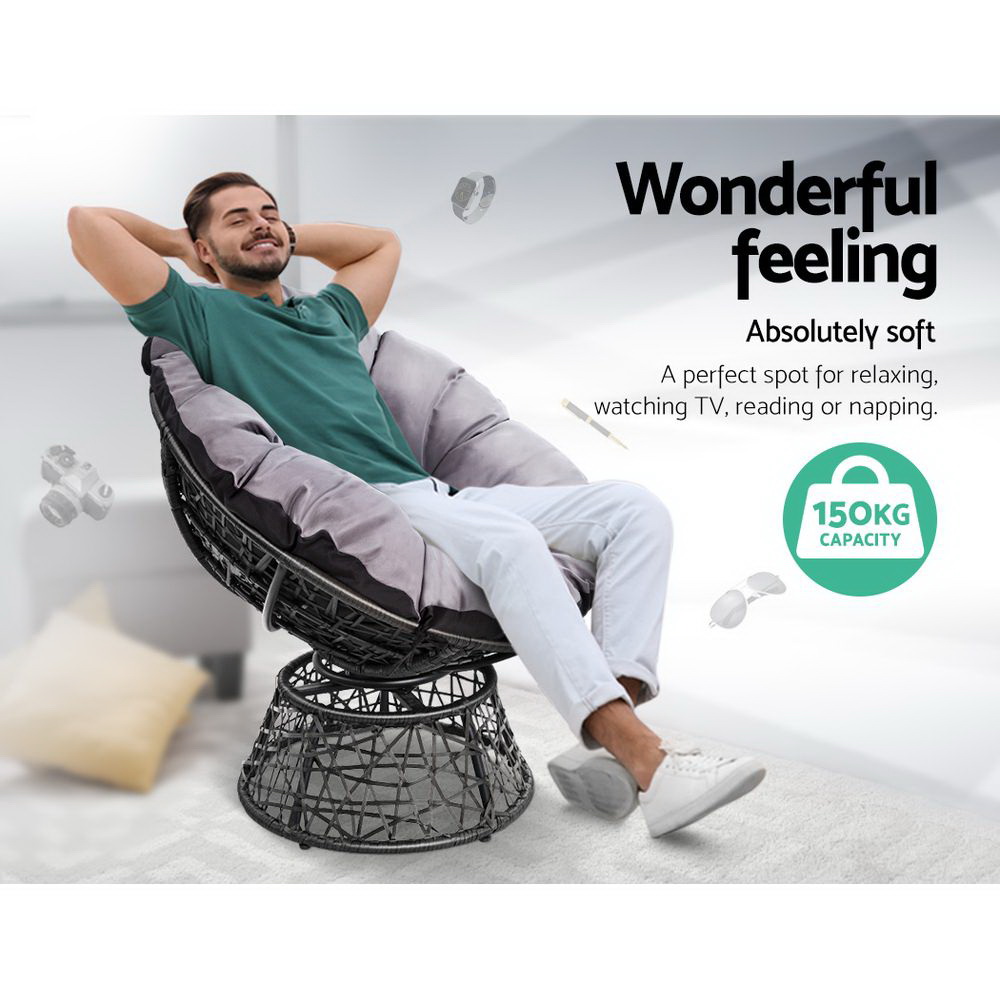 Gardeon Outdoor Lounge Setting Furniture Wicker Papasan Chairs Table Patio Black โ image 4