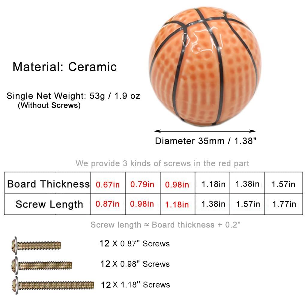 8 Pcs Heavy Ceramic Basketball Shape Knobs, Sports Theme Kindergarten Baby Home Decor Knob Pulls for Children's Desks — image 2