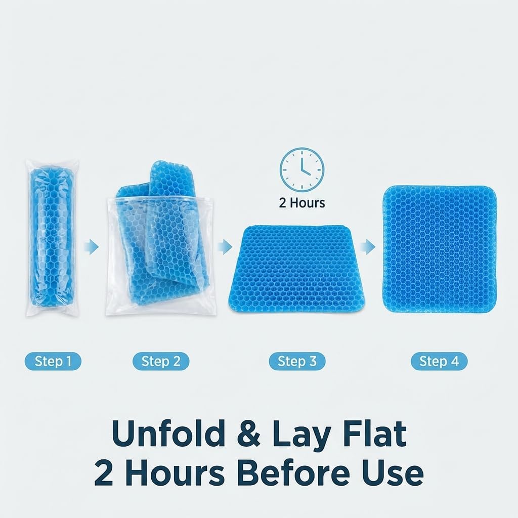 Gel Seat Cushion, Gel Cushion, Cool & Breathable & Non-Slip for Car, Office, Home, Wheelchair (Blue, 40 x 35 x 3.2 cm) โ image 3