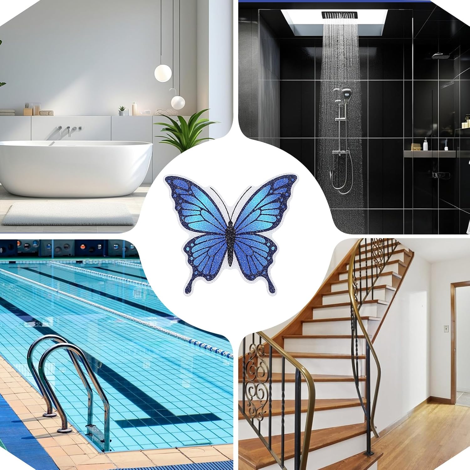 20 PCS Butterfly Non Slip Bathtub Stickers, Adhesive Anti Slip Decal Treads for Shower & Bath Tub with Scraper for Safety Bathroom Tubs, Shower Floor — image 6