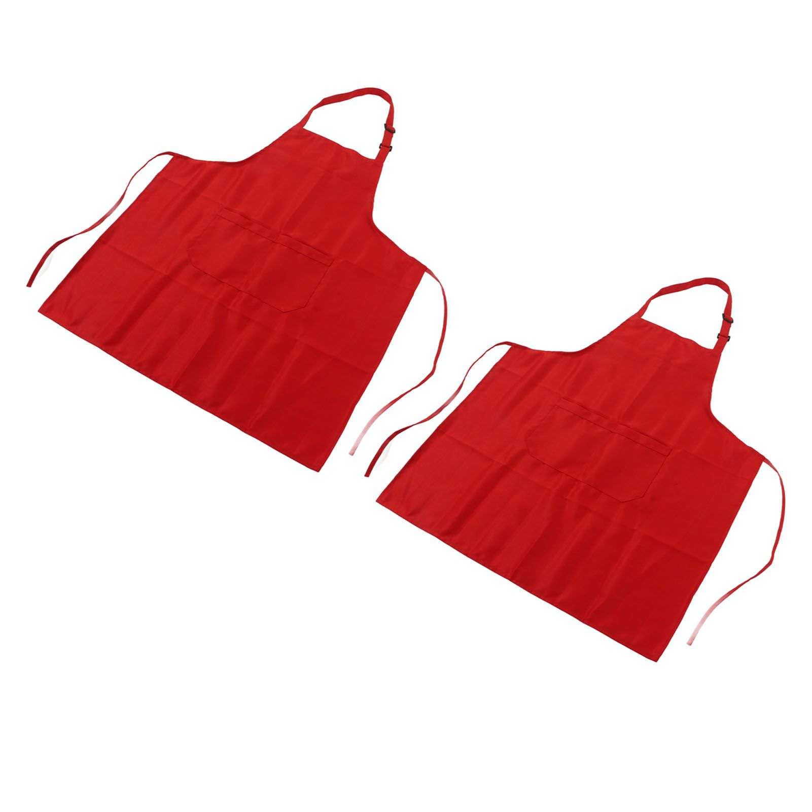 Cooking Apron Waterproof Adjustable Neck Strap Breathable Soft Kitchen Bib Apron with Pocket for Barbecue Baking 2pcs Red — image 2