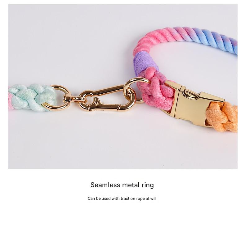 Handmade Rope Dog Collar and Leash Set - Colorful Woven Cotton (Pink purple - Size XL) — image 5