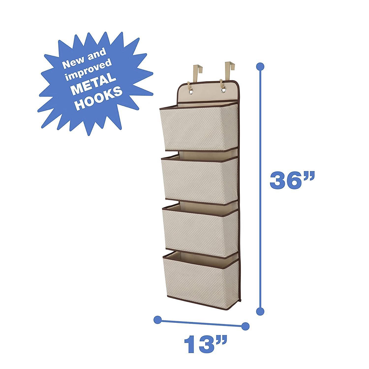 Children 4 Pocket Over The Door Hanging Organizer - 2 Pack, Easy Storage/Organization Solution - Versatile and Accessible, Beige — image 3