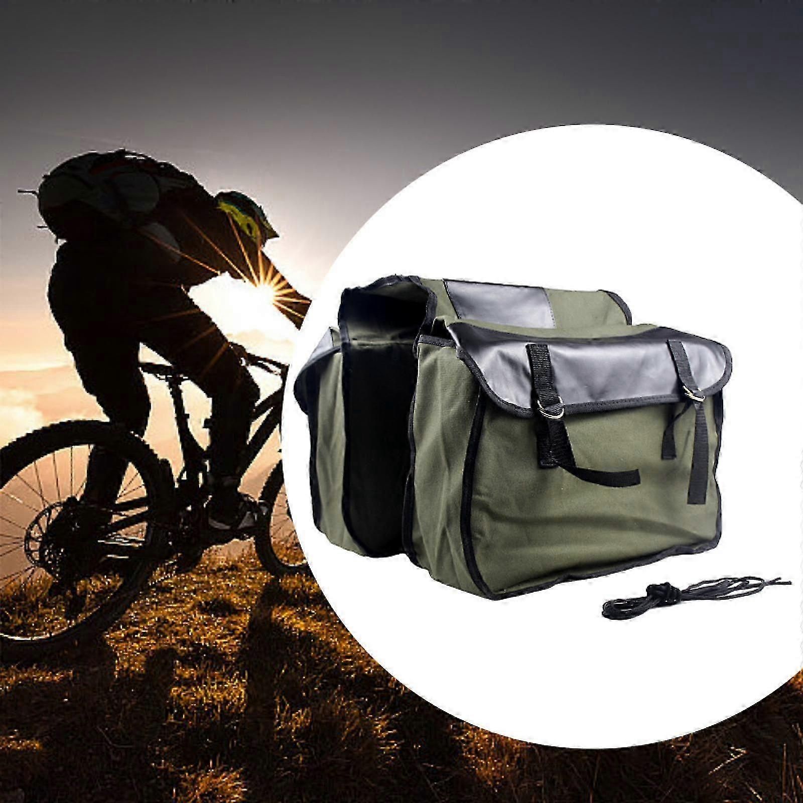 Double Side Bike Saddle Bag Cycling Bike Carrier Cargo Bag Storage Pouch Bike Trunk Bag Waterproof for Traveling Commuting - Army Green — image 5