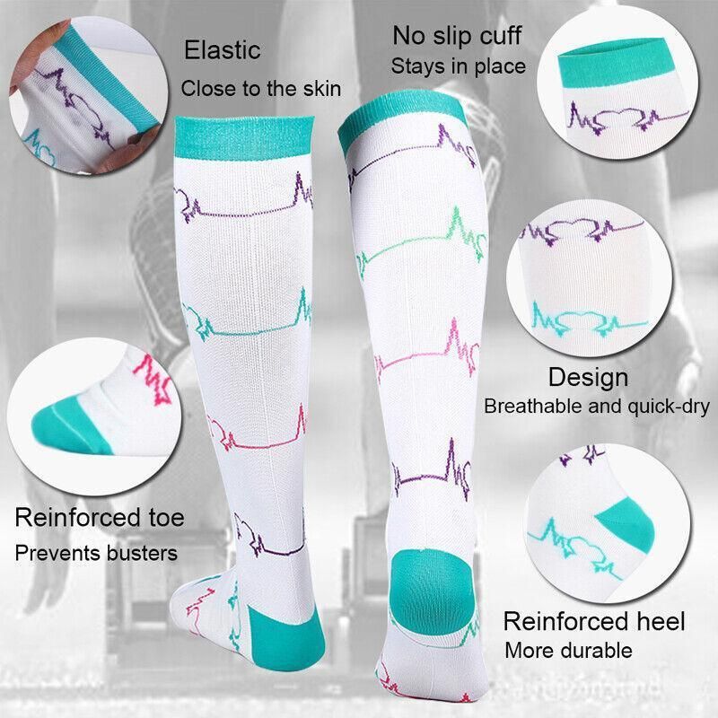 S/M Compression Socks Women Men Nursing Travel Stocking Sport Running - White ECG โ image 6