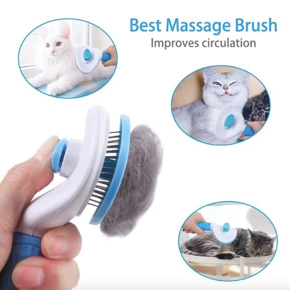Pet Clean Hair Remover Button Stainless Steel Brushes Dogs Cat Slicker Self Cleaning Grooming Pet Comb Brush — image 4