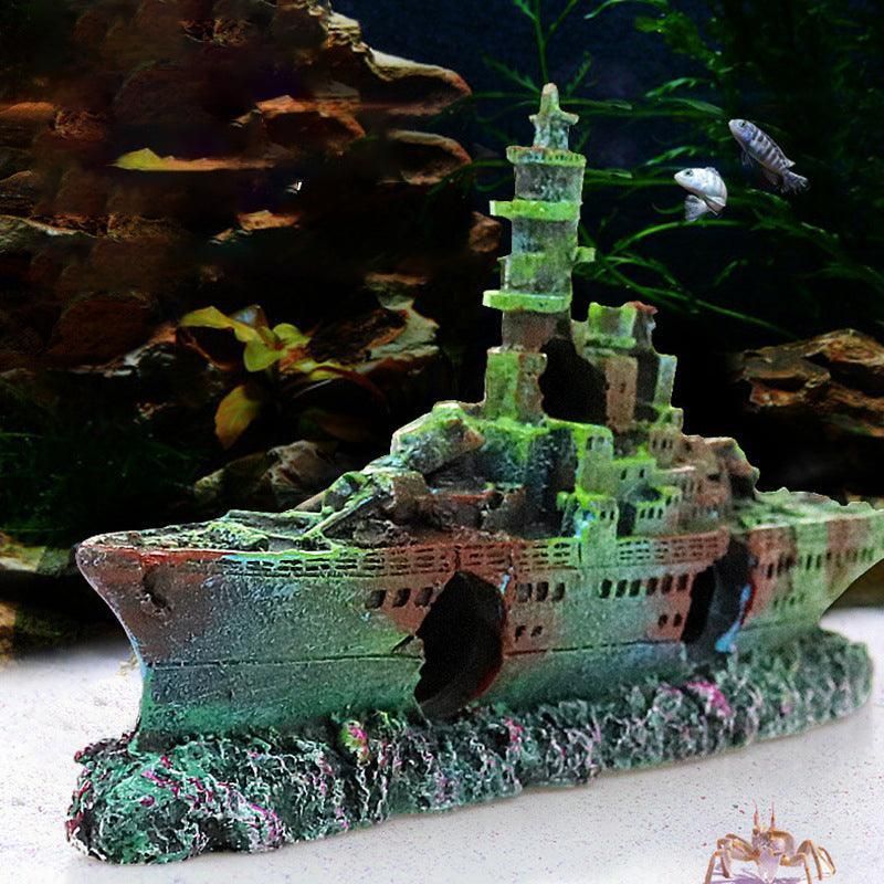 Aquarium Shipwreck Ship Fish Tank Resin Sunken Ship Fishing Hiding Pot Decor — image 6