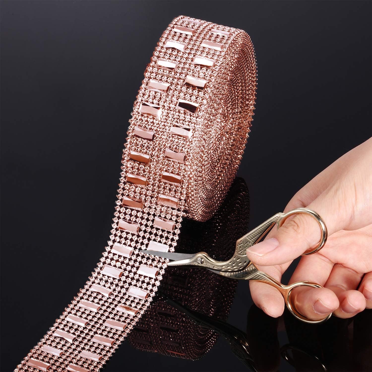 10 Yards Bling Wrap Ribbon Rhinestone Diamond Ribbon Rose Gold Bling Wrap Acrylic Wrap Mesh (Rose Gold,2 Row) — image 4