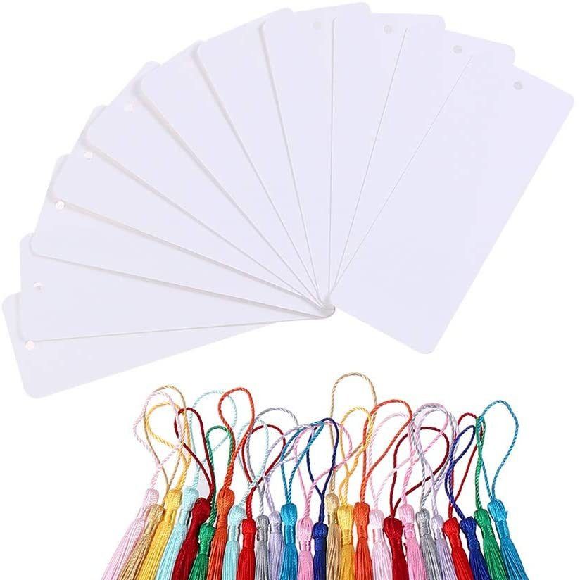 24pcs Blank Bookmarks with Colorful Tassels, White Cardstock Bookmarks Bulk, Craft Paper Bookmarks for DIY Projects and Gifts Tags โ image 4