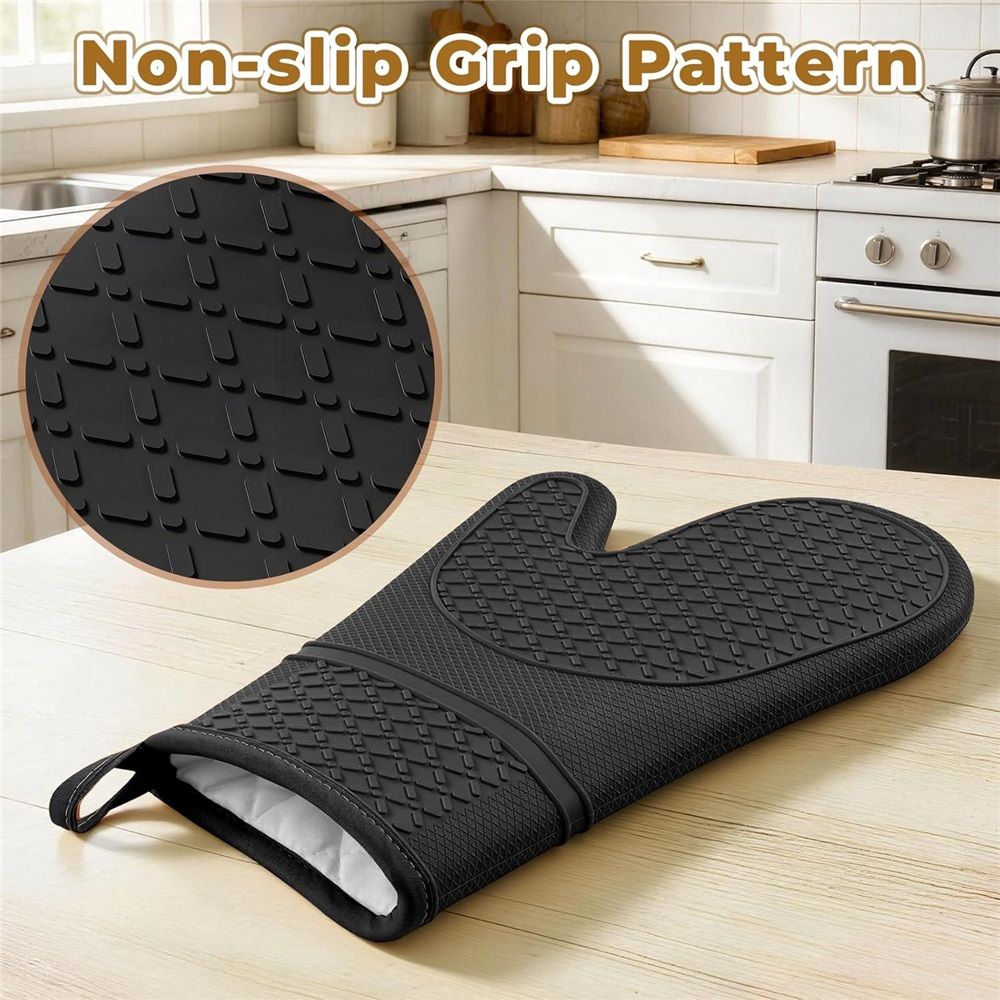 BPA-Free Soft Silicone Oven Mitts, Heat Resistant and Waterproof Cooking Safety Gloves, Thick Cotton Lining, Flexible Gripping, Kitchen Potholders Set, for — image 2