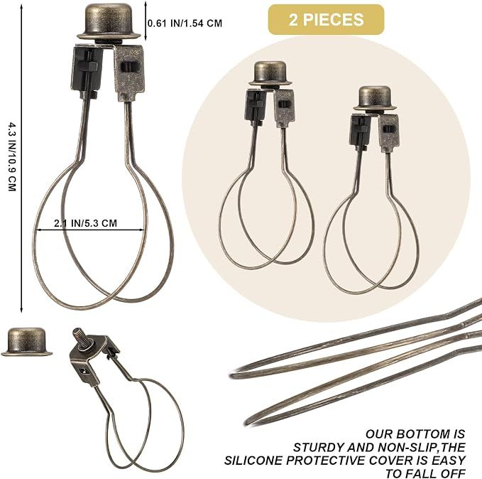 2 Pcs Antique Bronze Lamp Shade Clip Adapter, Bulb Light Shade Replacement with Finial and Levellers — image 2