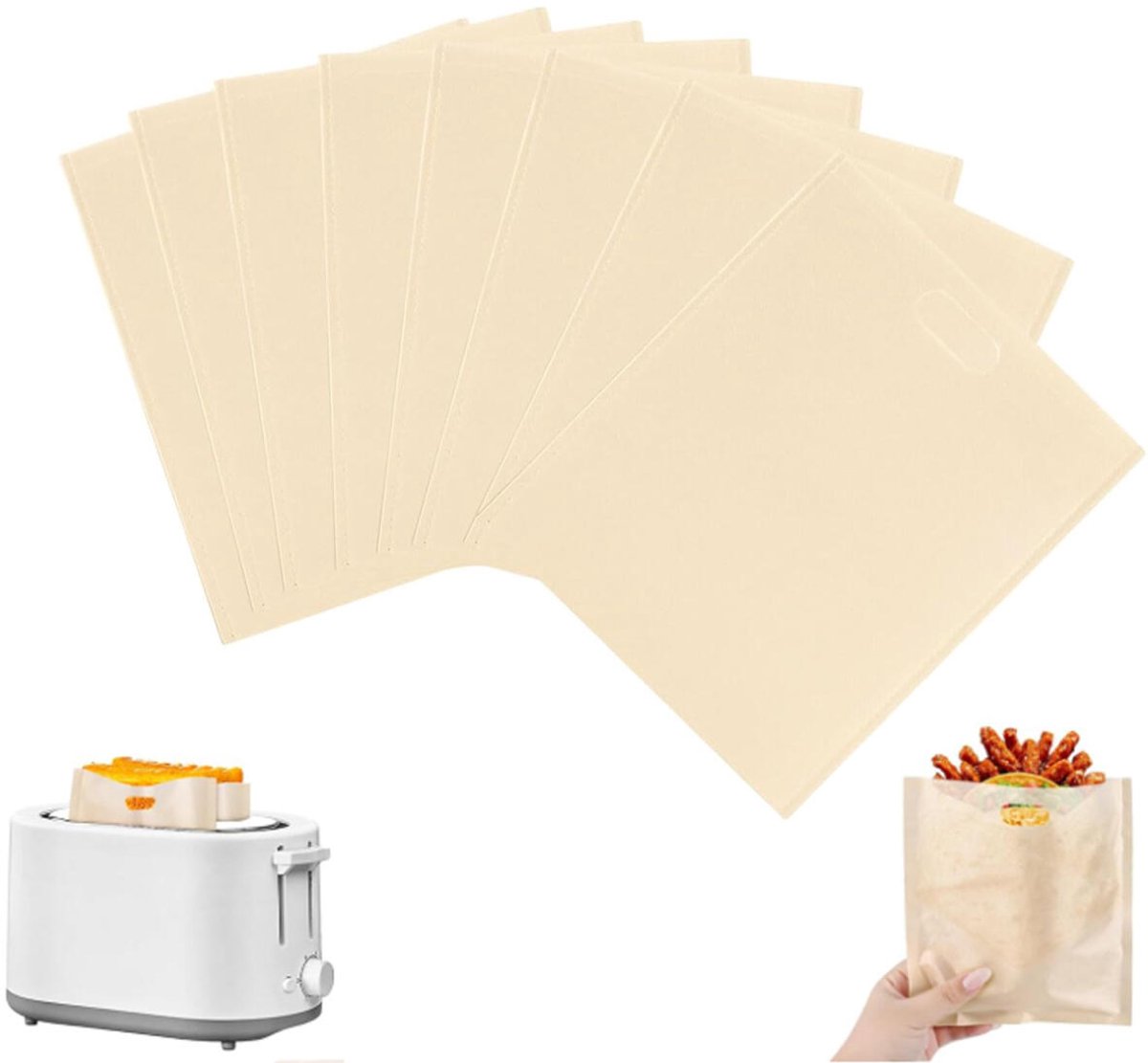 8 pieces - toaster bags - non-stick coating - reusable toaster bags - with Teflon coating - washable - for toasters and microwaves - for sandwiches, paninis