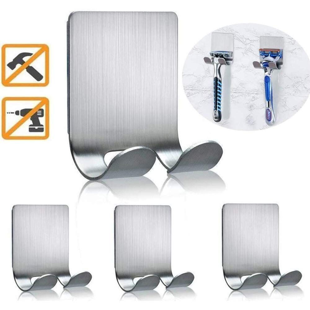 Adhesive Razor Holder, Silver Self Adhesive Razor Hooks Shower Wall Razor Hanger Waterproof Stainless Steel Heavy - 2 Pcs — image 4