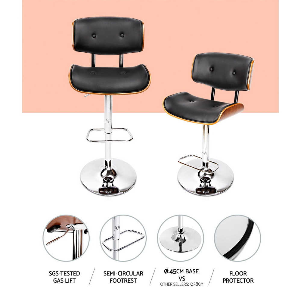 Artiss 2x Bar Stools Gas Lift Leather Black โ image 5