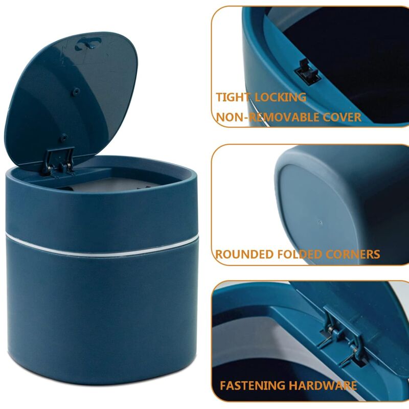 Tabletop Trash Can With Lid, Mini Plastic Trash Can, Small Tabletop Trash Can For Bedrooms, Dining ROoms, Bathrooms — image 3