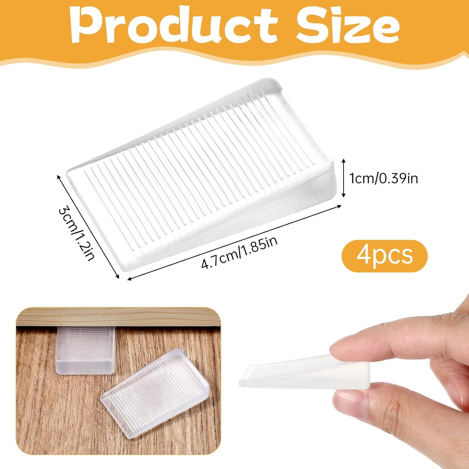 4 Pack Rubber Door Stop, Wedge Thin Door Stoppers for Bottom of Doors Clear Non-Scratching Doorstops Sturdy Stackable Doors Stops for Home Office School — image 2