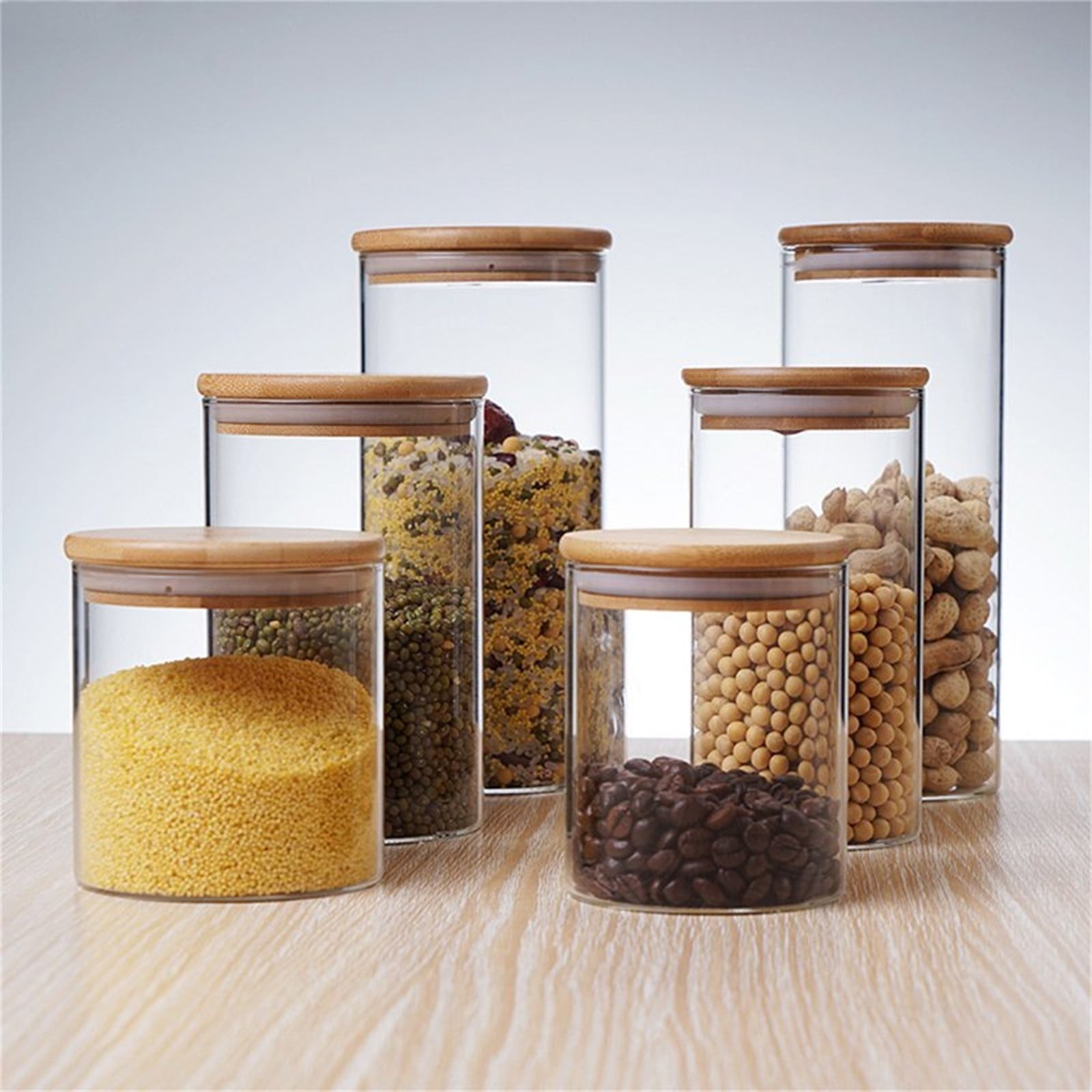 1 Piece Glass Jar with Lid Airtight, Food Storage Container, Bamboo Large Canisters, Hold Beans Candy Nuts Sugar, Transparent, 6.5 × 8 cm — image 5