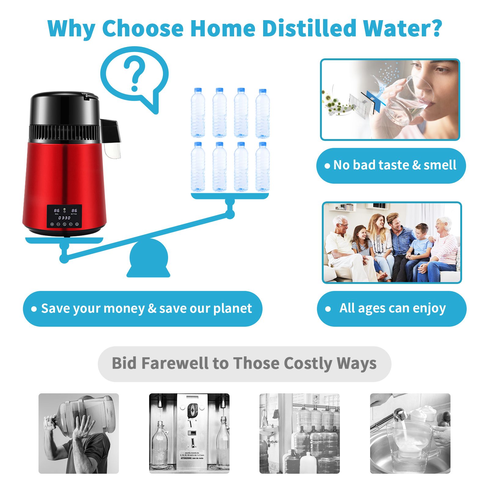 4L Water Distiller Distilled Water Maker 1 L/H w/ Timing Dual Temp Red — image 5