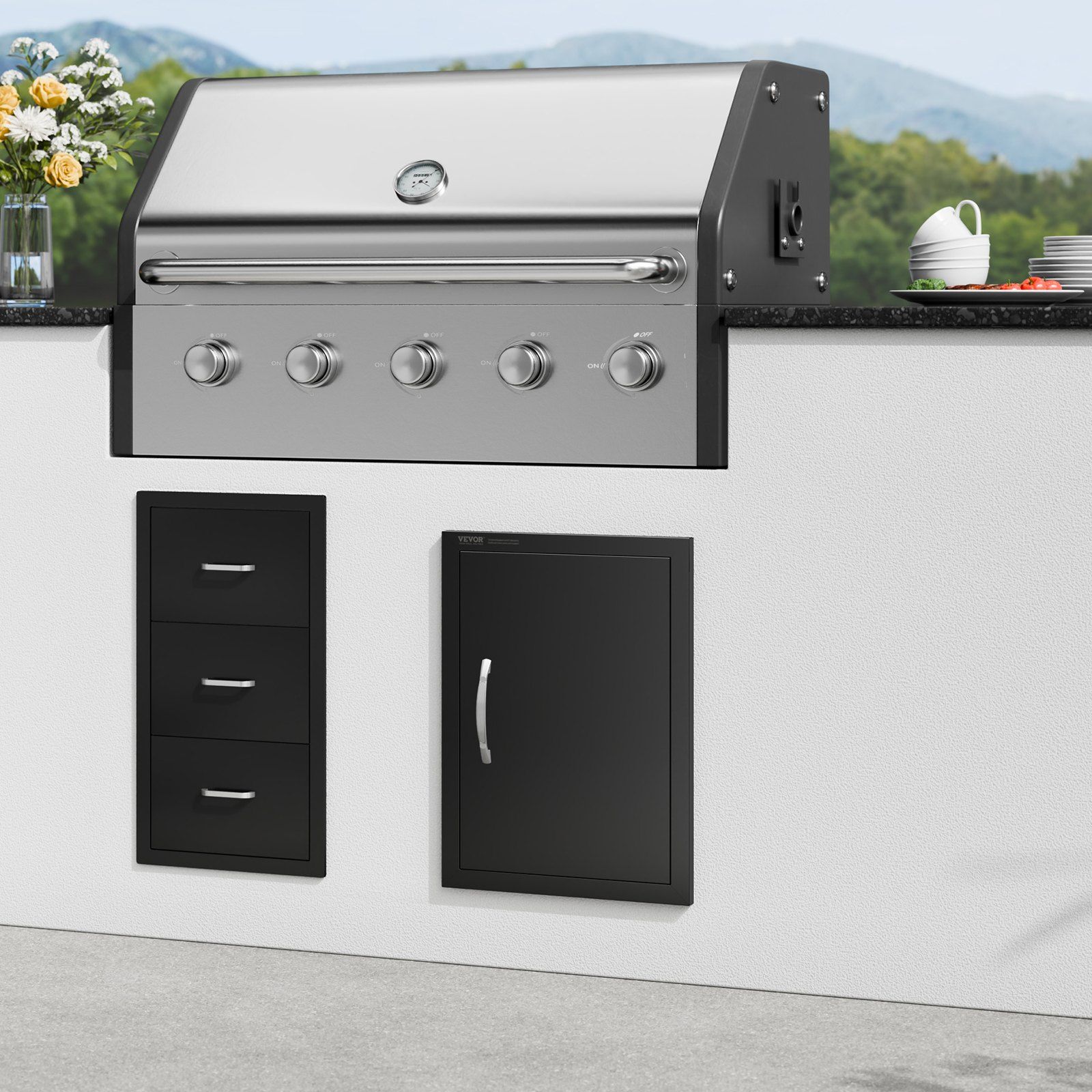 BBQ Access Door 415 × 570 mm - Flush Mount Outdoor Kitchen Cabinet Door Matte Black Reversible for BBQ Island — image 4