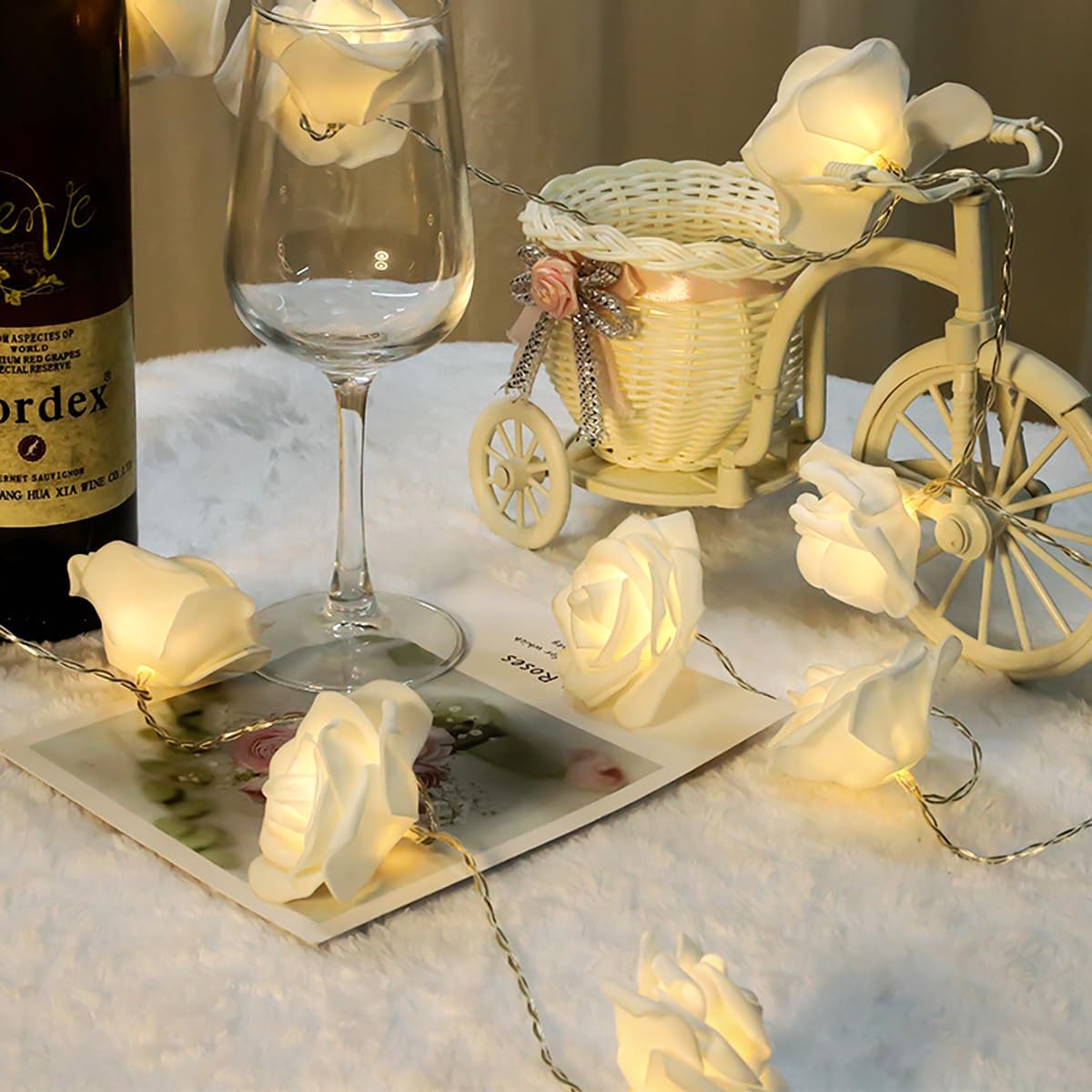 Rose LED Fairy Lights for Bedrooms, Weddings and Party Decor, Decorative Flower String Lighting for Indoor Ambience, Warm White and White — image 6