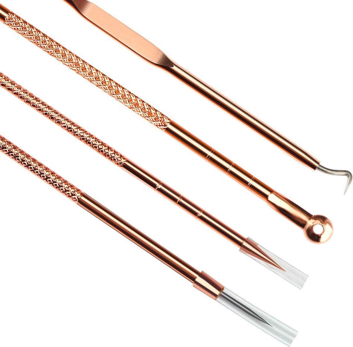 4-Piece Set of Comedone Spoons | Blackhead & Acne Removal | Acne | Comedone Spoon | Comedone Extractor | Pimple Removal | Stainless Steel | Rose Gold — image 4