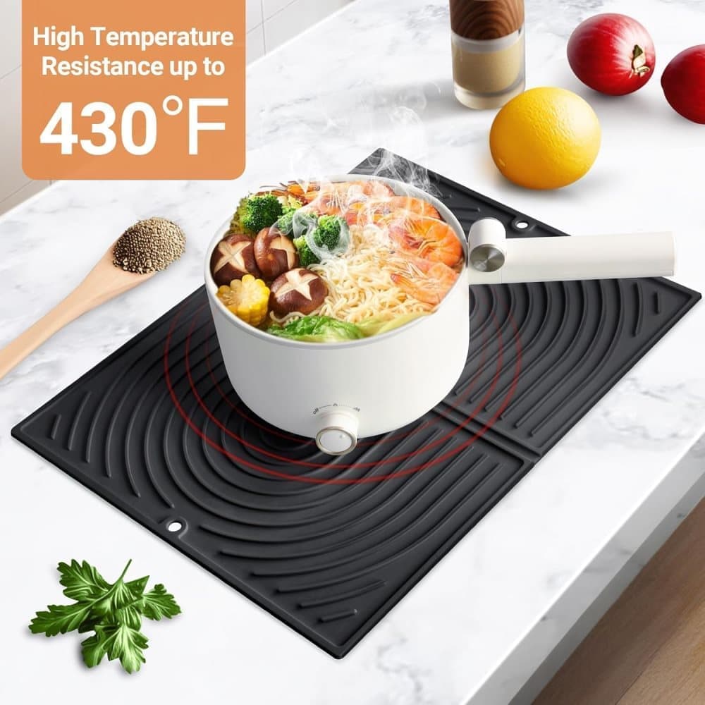 Non-Slip Foldable Silicone Kitchen Counter Mat with Water Drainage, 51cm x 41cm, Grey — image 6