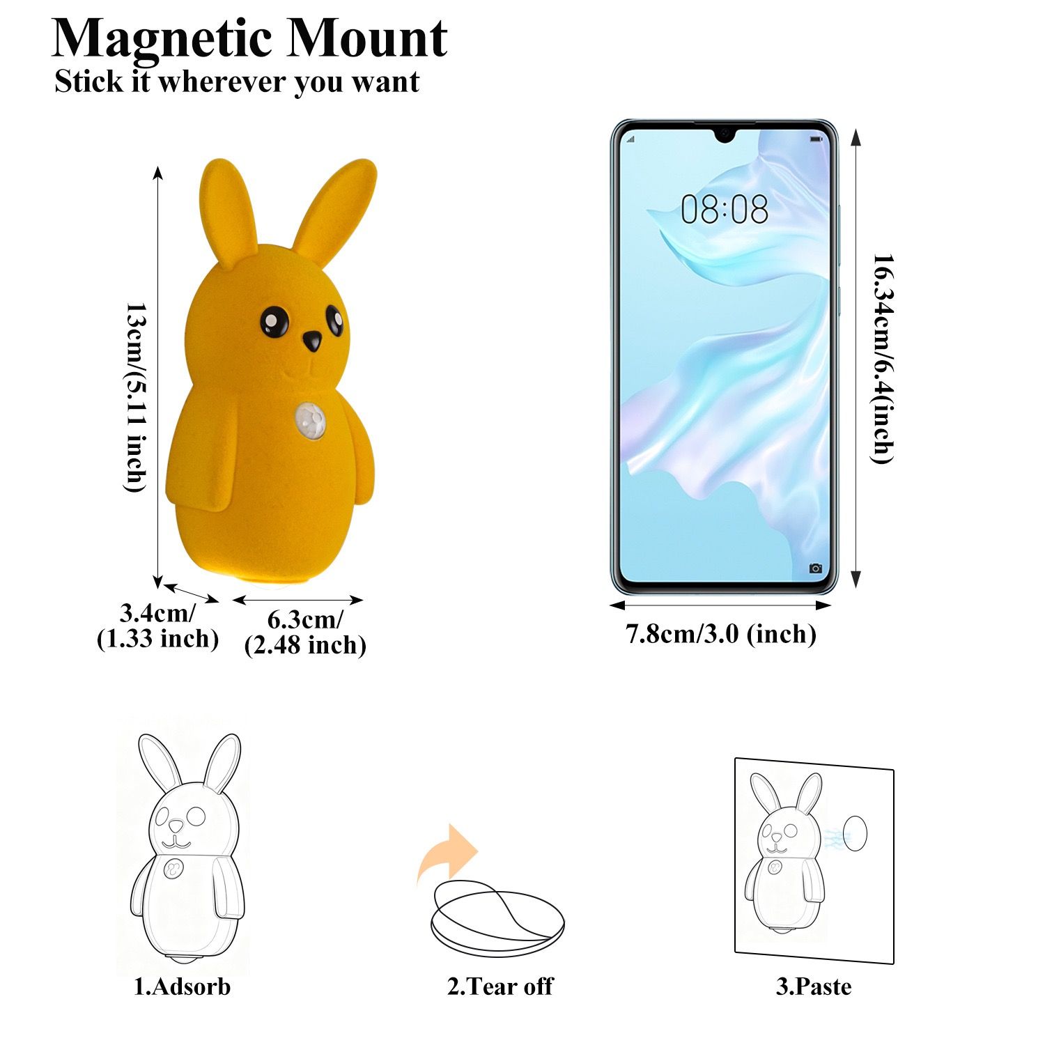 Adorable bunny-shaped motion sensor wall light with magnetic mounting, flicker-free LED, and three color temperatures—perfect for bedrooms, hallways, and — image 2