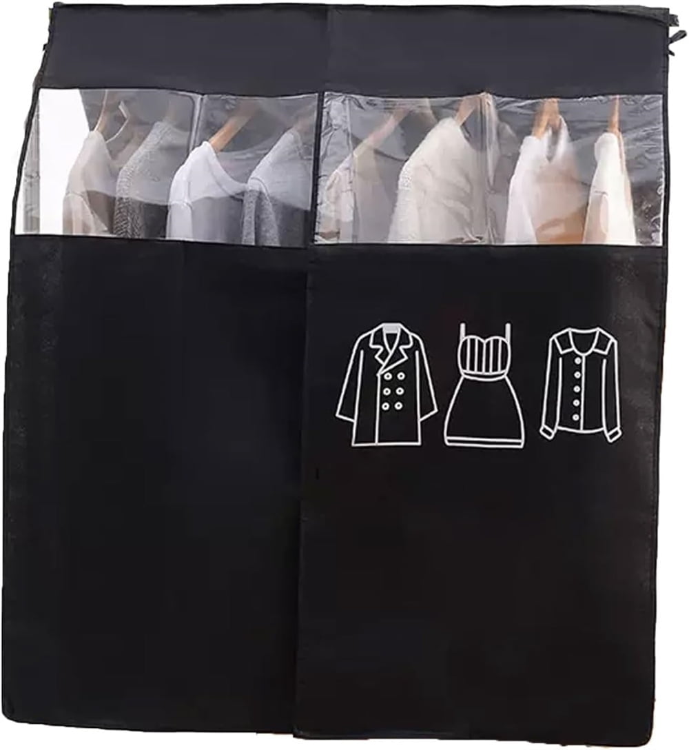 Black Clothing Rack Covers, Hanging Garment Bag Organizer Storage Cover Closet Storage Bottom Enclosed Garment Rack Cover Dustproof Protector