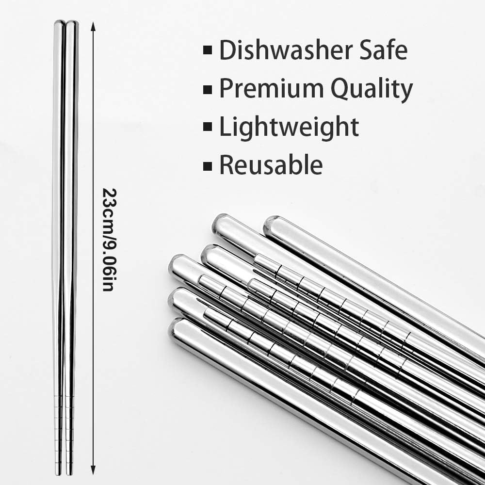 Stainless Steel Chopsticks Reusable Multicolor Lightweight 304 Metal Chopsticks Dishwasher Safe - 5 Pairs (Silver) — image 4